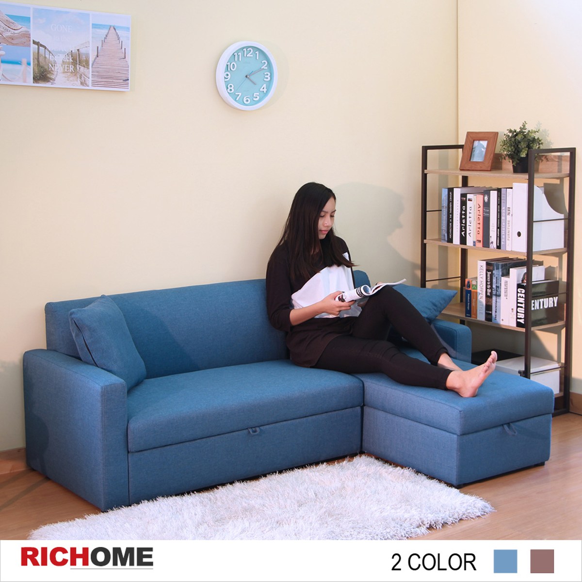 【richome】日式l型收纳箱沙发-蓝色