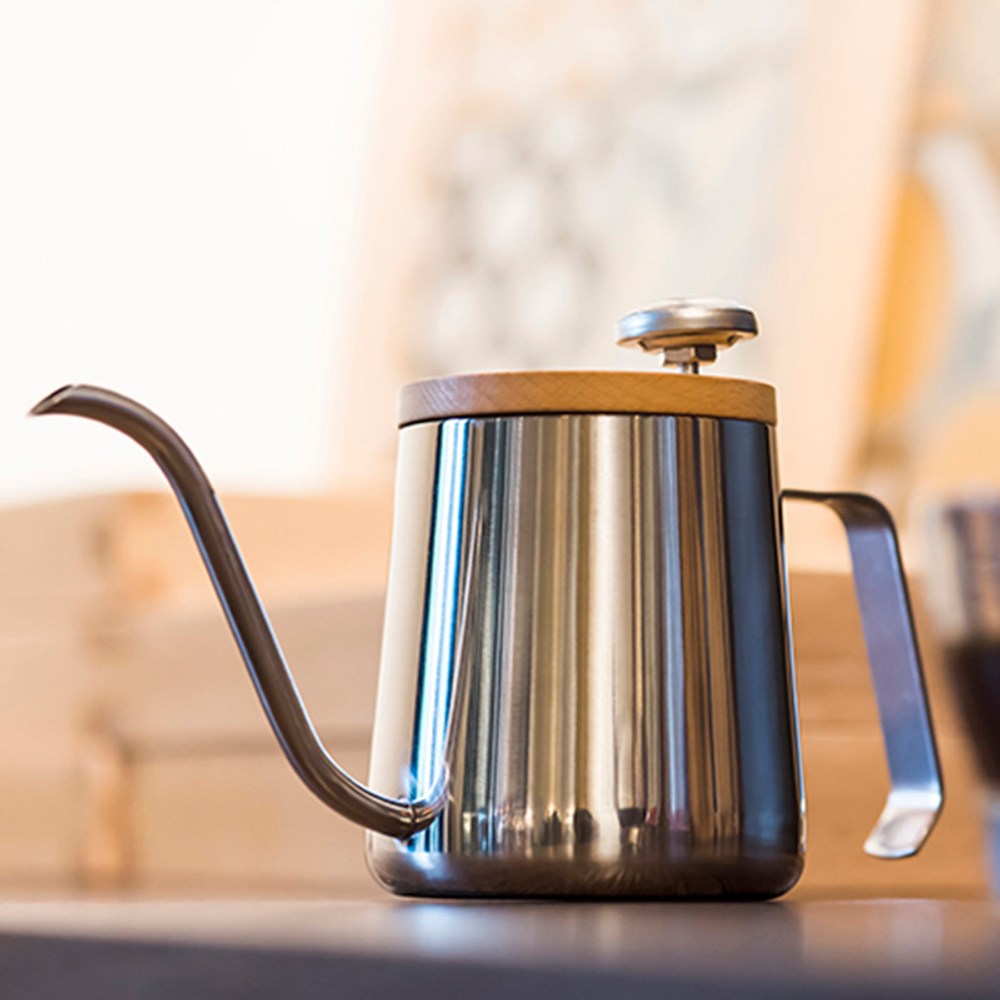 A-IDIO｜人文手沖壺350ml(含溫度計、木蓋)-鏡光銀｜餐茶用具｜HOLA