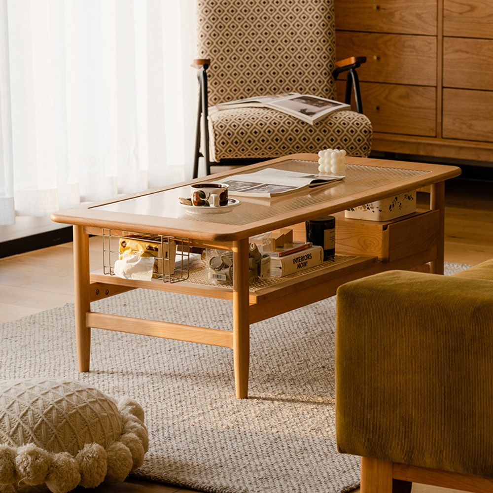 hoi! 小半家具來古櫻桃木藤編玻璃茶几｜家具床墊｜特力屋．特力屋線上購物