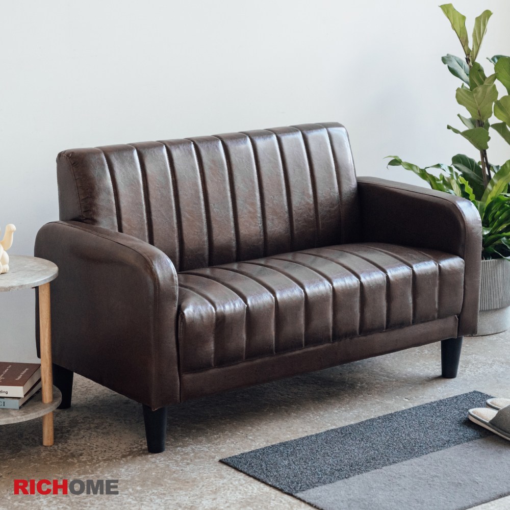 【RICHOME】傑克復古風雙人沙發/皮沙發(超厚坐墊)