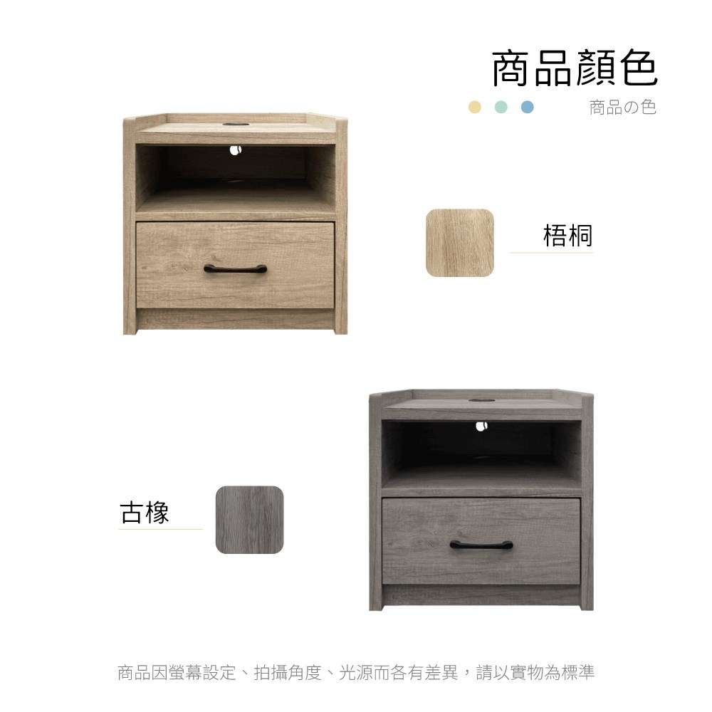 IHouse-特洛伊 無線充電1抽床頭櫃古橡