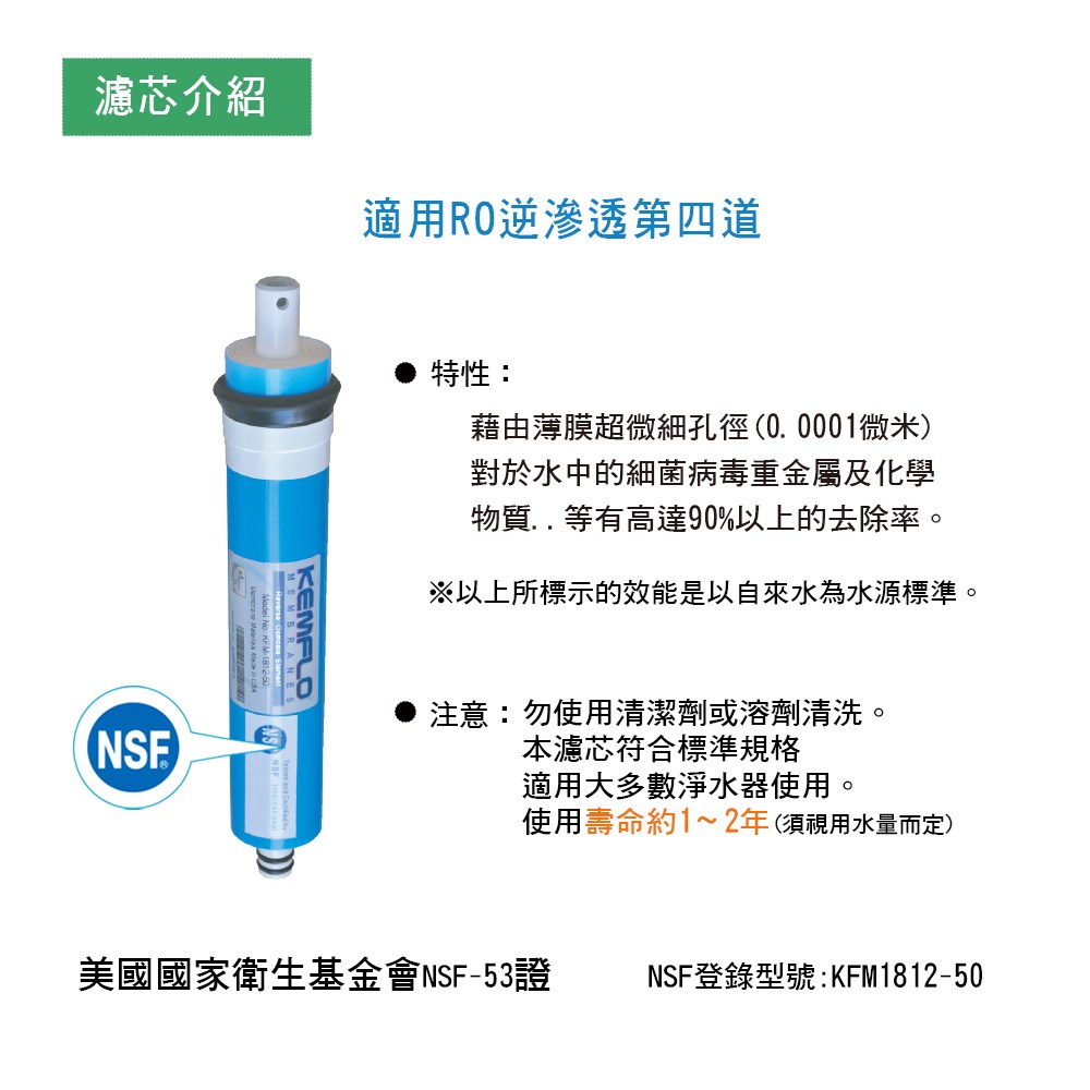 沛綠亞 -NSF認證RO逆滲透膜 50G
