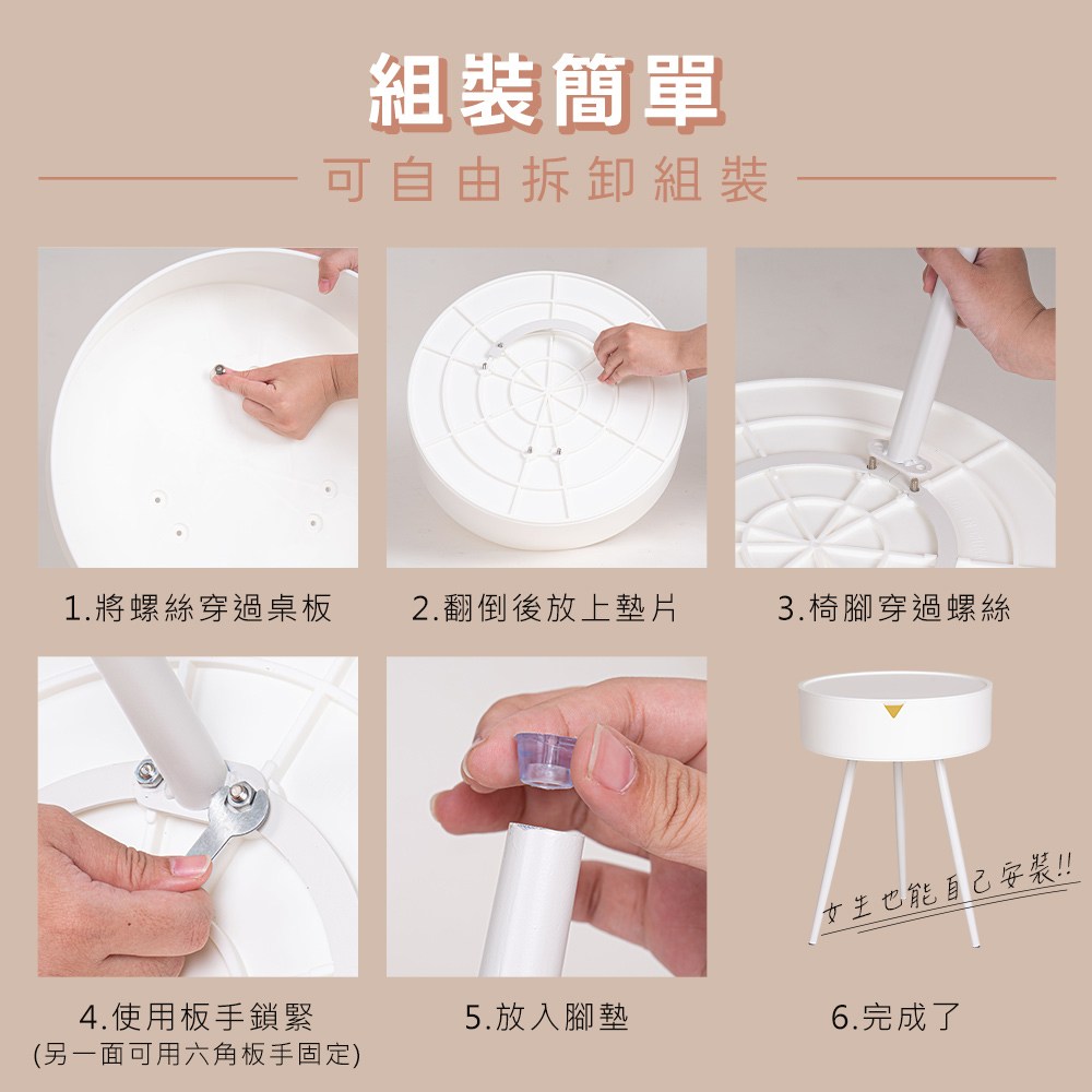 樂嫚妮 北歐質感輕鬆取桌盤兩用圓邊桌茶几-(4色)白色