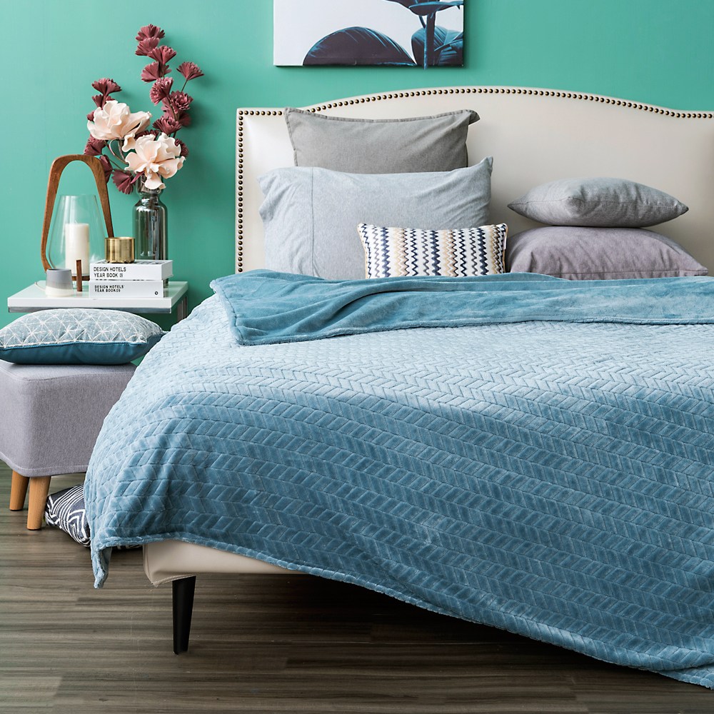 緹花雙層法蘭絨毯純淨藍180x150cm 被胎丨毯子 特力家購物網