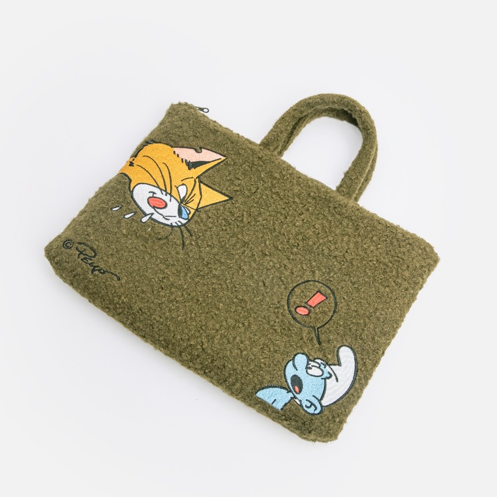 藍色小精靈刺繡手提筆電包綠｜HOLA 和樂家居｜HOLA 和樂家居