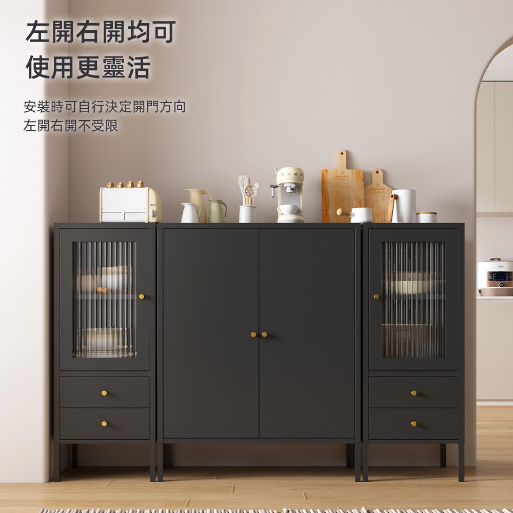 【慢慢家居】北歐簡約多功能廚房置物櫃櫥櫃餐櫃 (雙門款)(餐櫃 餐櫥櫃 廚房置物櫃 置物櫃 玻璃櫃)鐵藝餐櫃-鐵門100長(白)