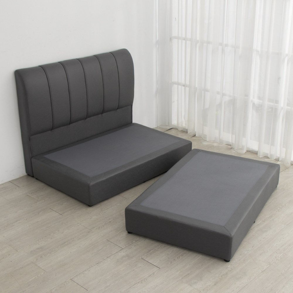 【IDEA】簡約百搭科技布雙人5X6尺床架(床頭+床底)深灰條紋
