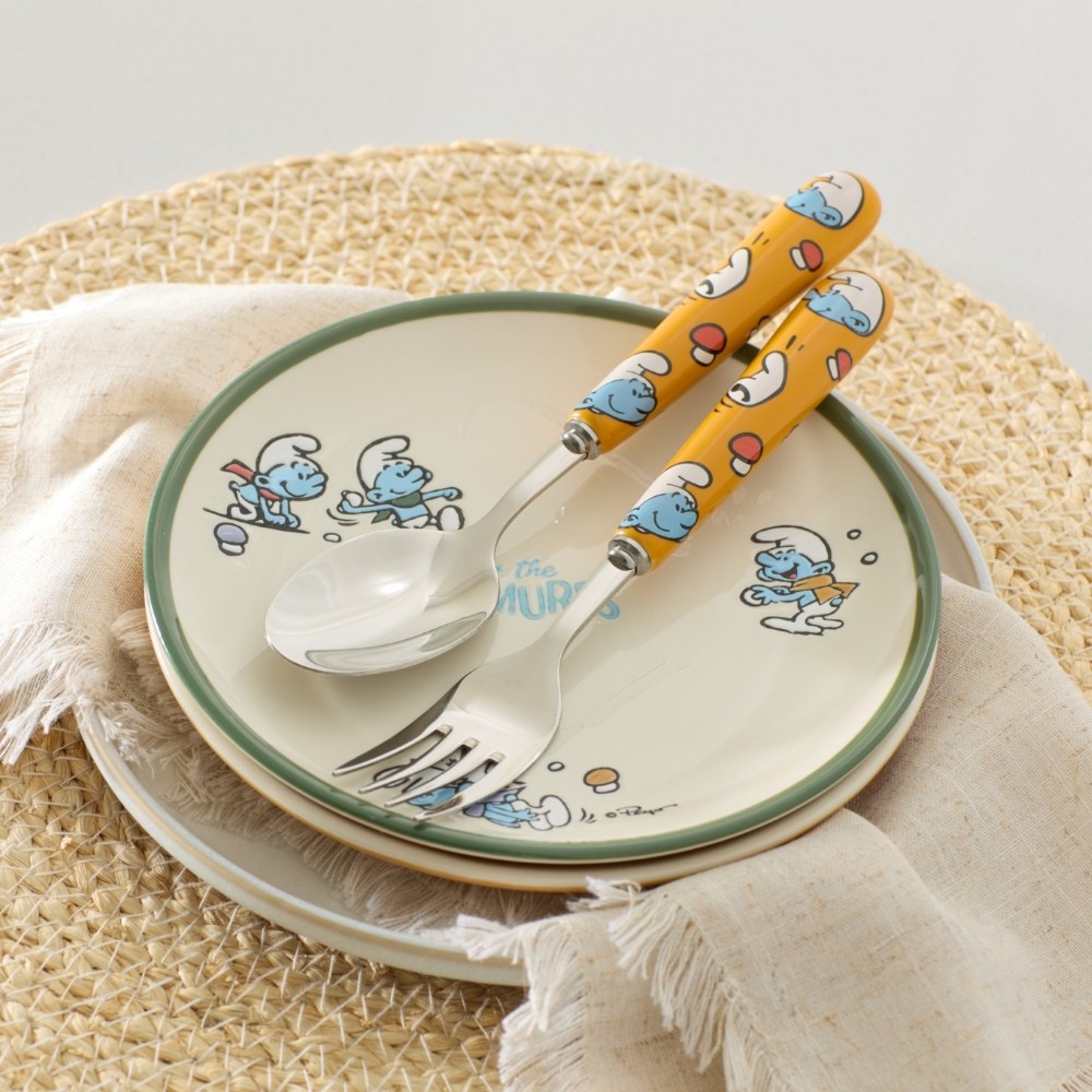 藍色小精靈陶瓷不鏽鋼叉匙組小搗蛋｜餐茶用具｜HOLA 和樂家居