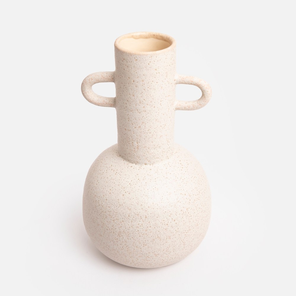 瑞典DBKD LONG陶瓷雙耳花器30cm 米白｜家飾花藝｜HOLA 和樂家居