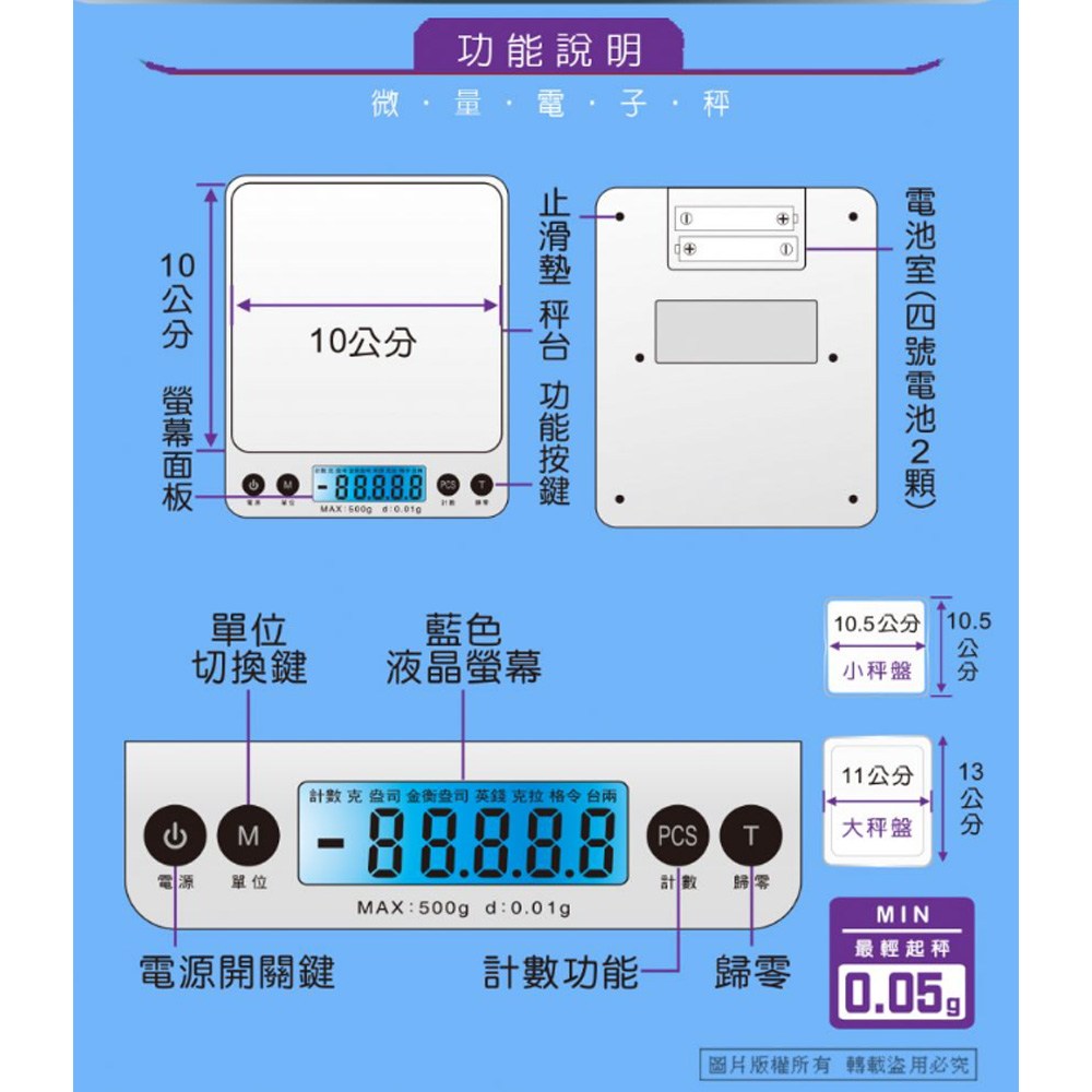 【聖岡科技Dr.AV】RD-81A 鴻龍 超精準0.01g大秤盤 超微量 電子秤0.05-500g(五種單位 不鏽鋼秤盤 計數功能 附保護蓋 ...