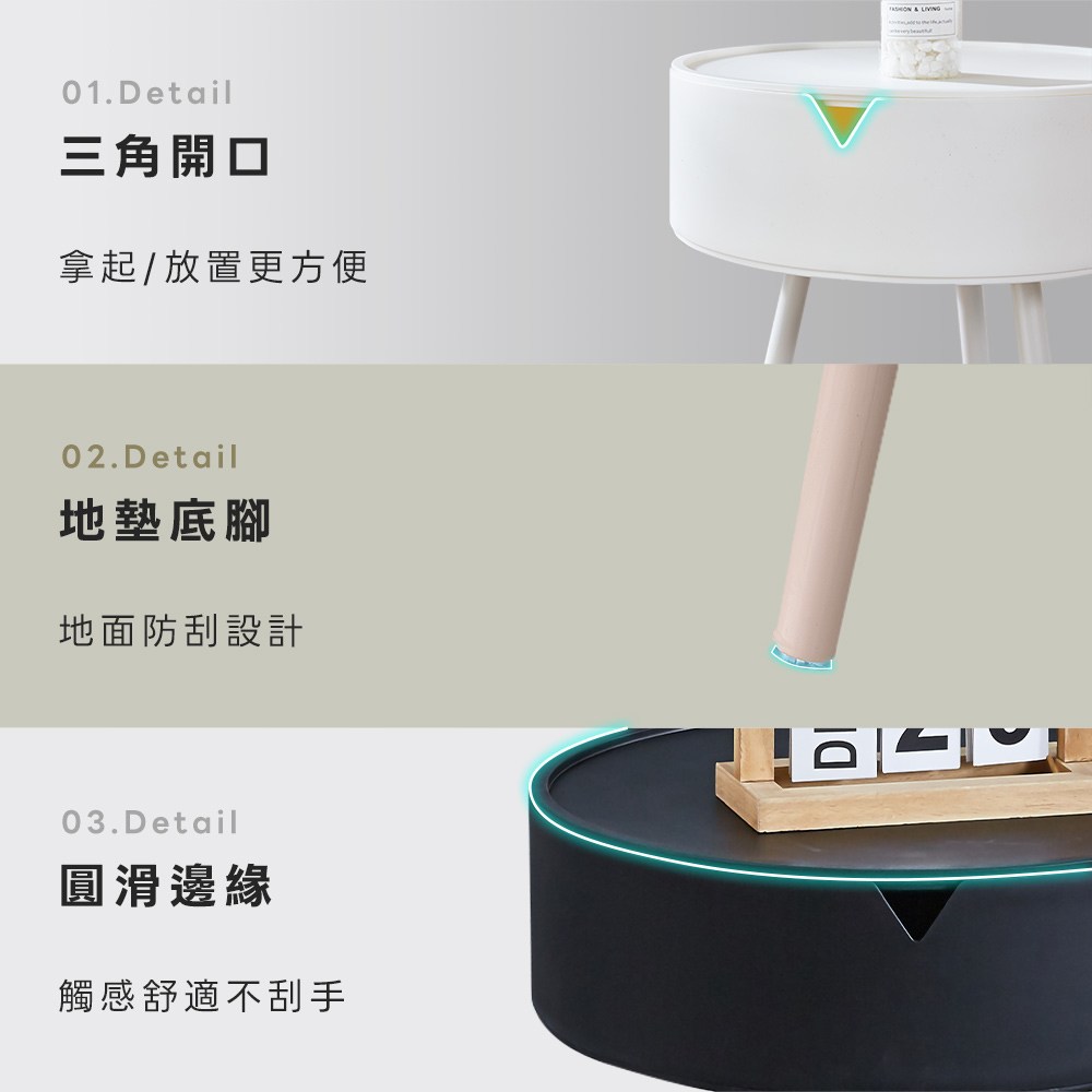 樂嫚妮 北歐質感輕鬆取桌盤兩用圓邊桌茶几-(4色)白色