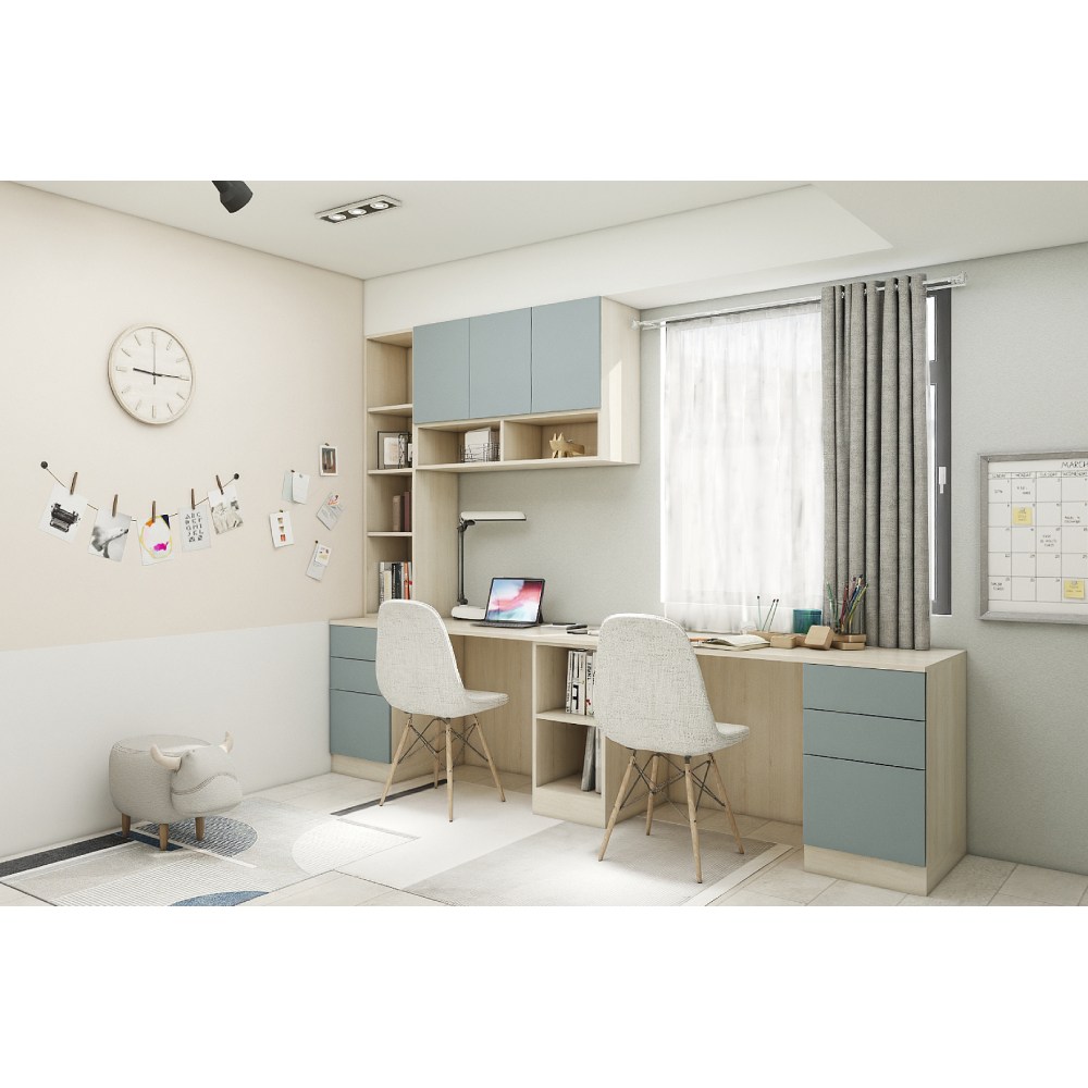 書房系統家具 雙人書桌+壁櫃-北歐(藍) SA013