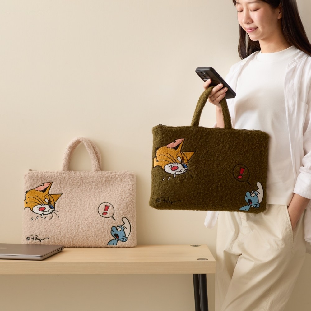 藍色小精靈刺繡手提筆電包綠｜HOLA 和樂家居｜HOLA 和樂家居