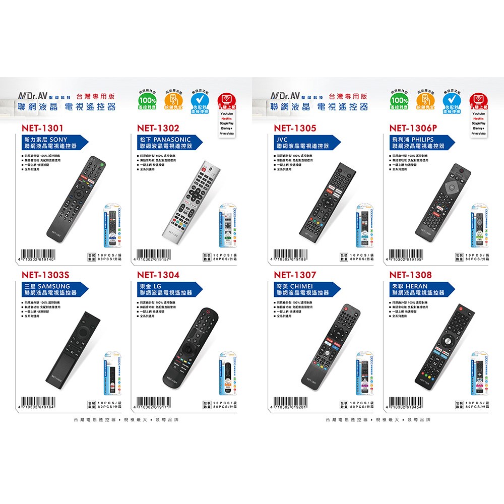 【聖岡科技Dr.AV】NET-1307聯網 液晶電視 搖控器(CHIMEI奇美)