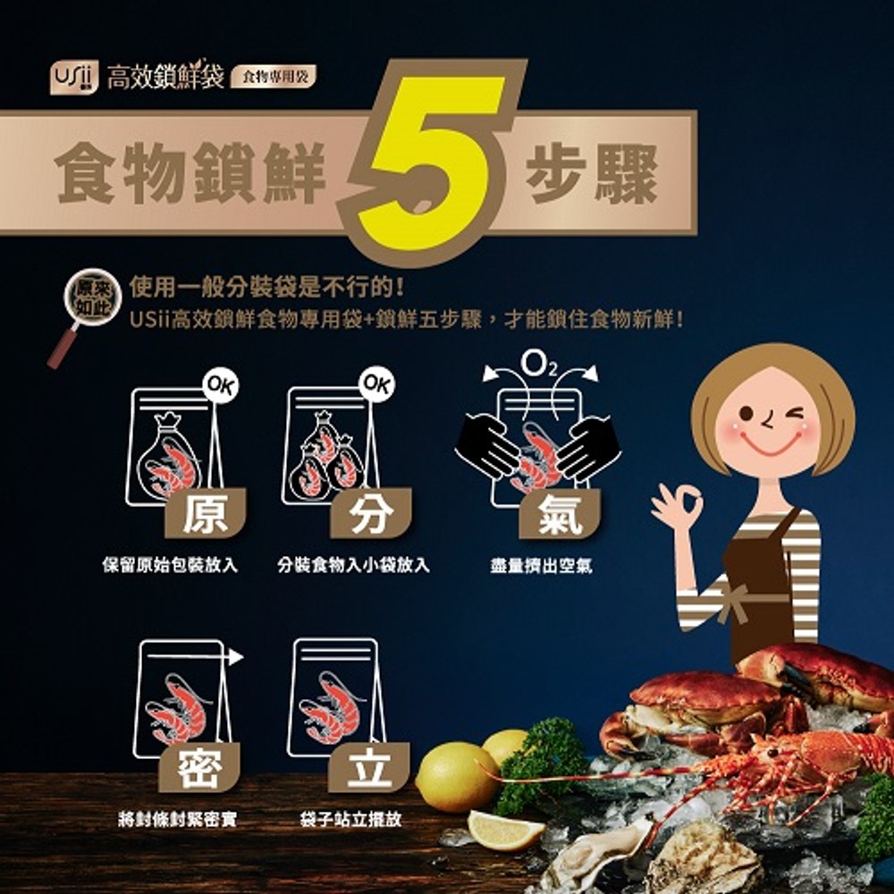 USii優系高效鎖鮮袋-食物專用立體夾鏈袋S款