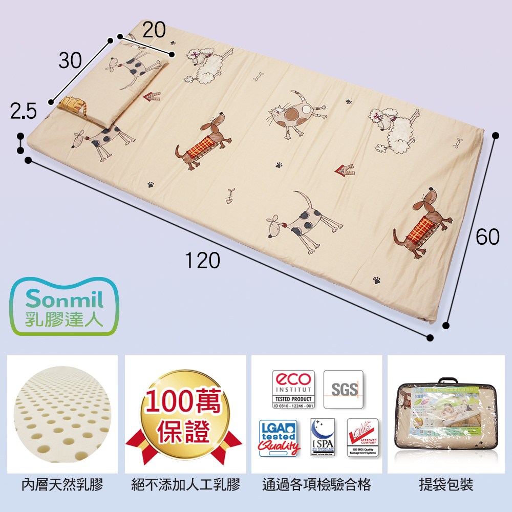 【sonmil乳膠床墊】幼兒園午睡墊 60x120cm 防蟎防水透氣型60x120x2.5