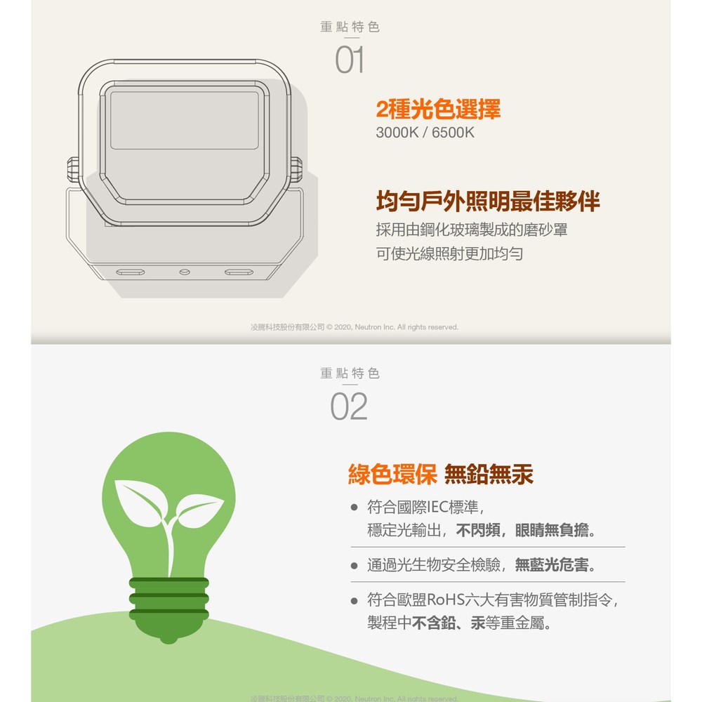 歐司朗 LED30W 277V IP65 投光燈 白光 2入組  附防水接線盒