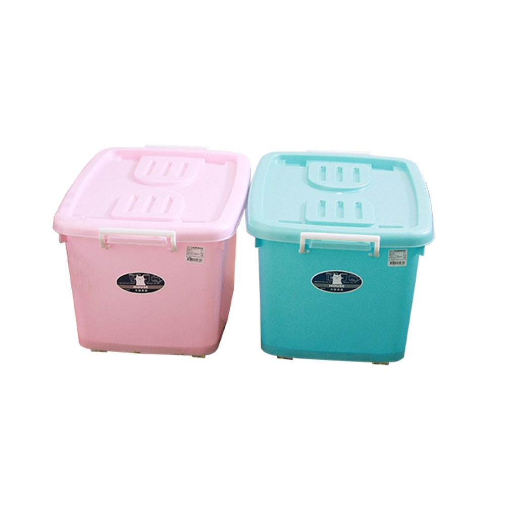 【HOUSE】C600彩瓷滑輪整理箱M50L(3入)藍色