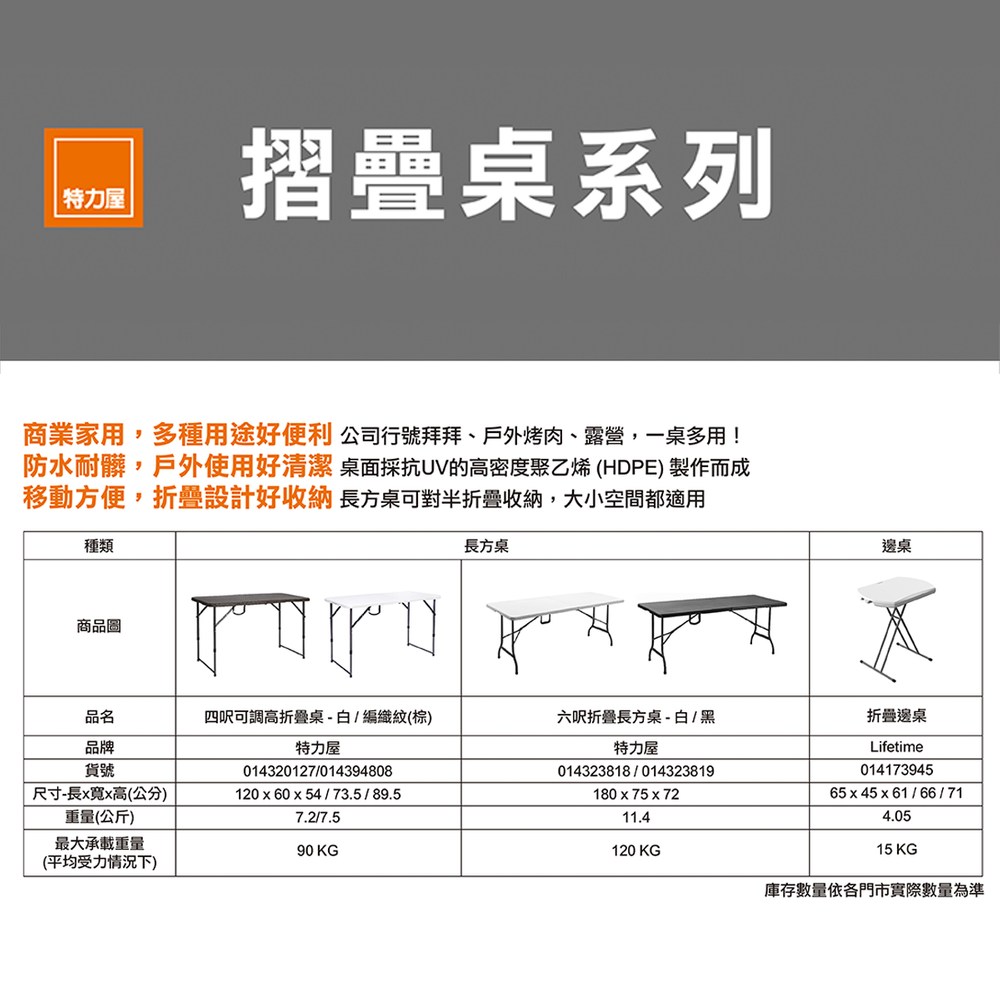 特力屋 六呎折疊長方桌 白色 戶外家具 露營用品