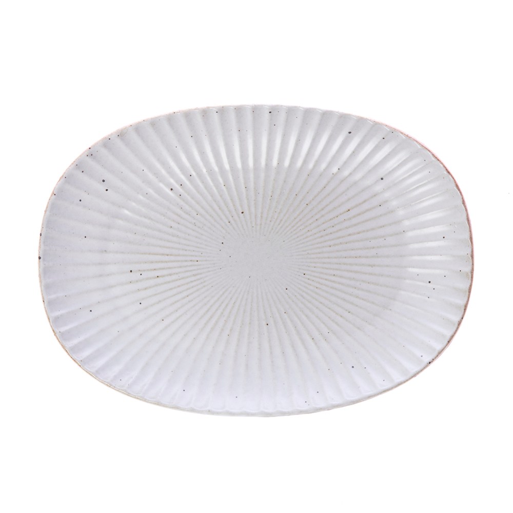 美濃   太白手 草花紋 盃      無庇完品 日式樸石陶瓷9.5吋橢圓盤白十草｜餐茶用具｜HOLA 和樂家居