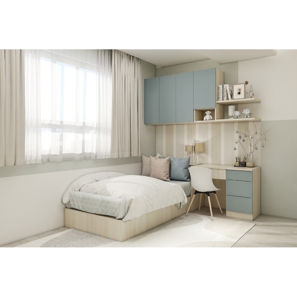 臥室系統家具 壁櫃+床頭箱+化妝台-北歐(藍) SA016