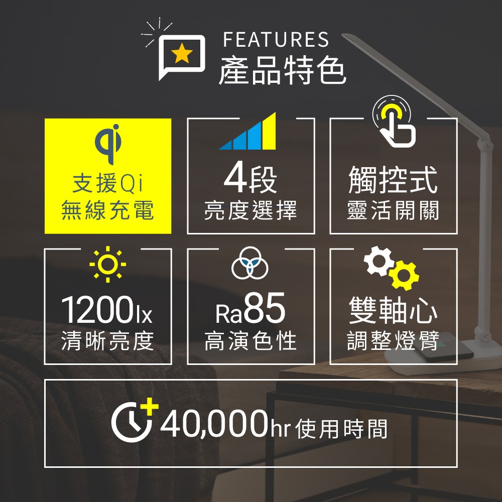 日本IRIS Qi無線充電盤檯燈 白色 LDL-QFD-W