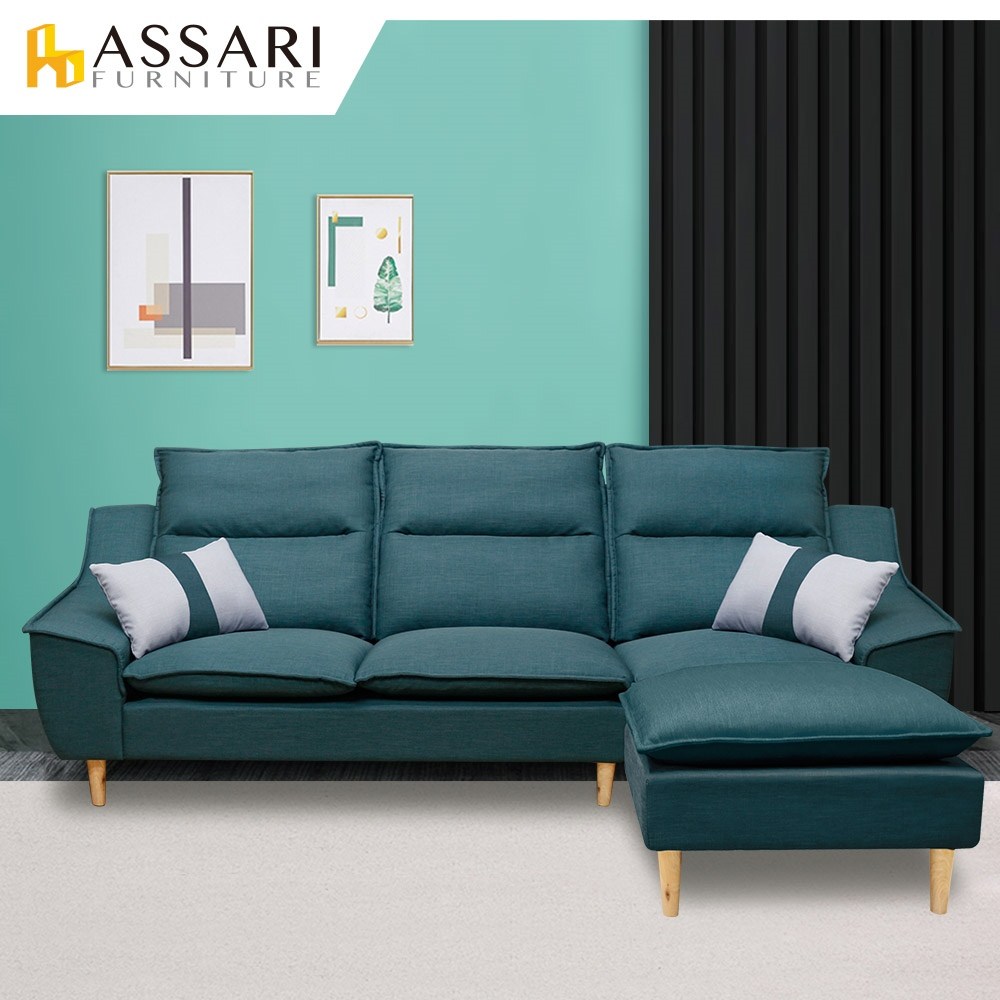 ASSARI-迪克涼感耐磨防潑水L型布沙發藍色