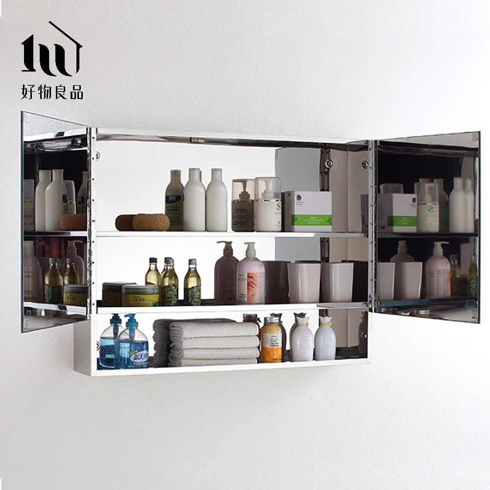 【好物良品】雙開門半開放壁掛式不鏽鋼收納鏡櫃(60x80x14cm) 防水防潮防霉浴室浴櫃 極簡鏡子置物櫃