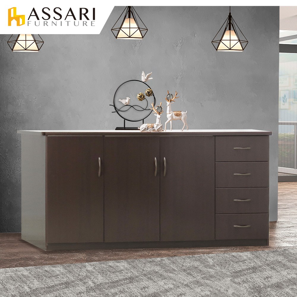 ASSARI-防潮防蛀塑鋼緩衝三門四抽碗盤櫃(寬164x深43x81c白色