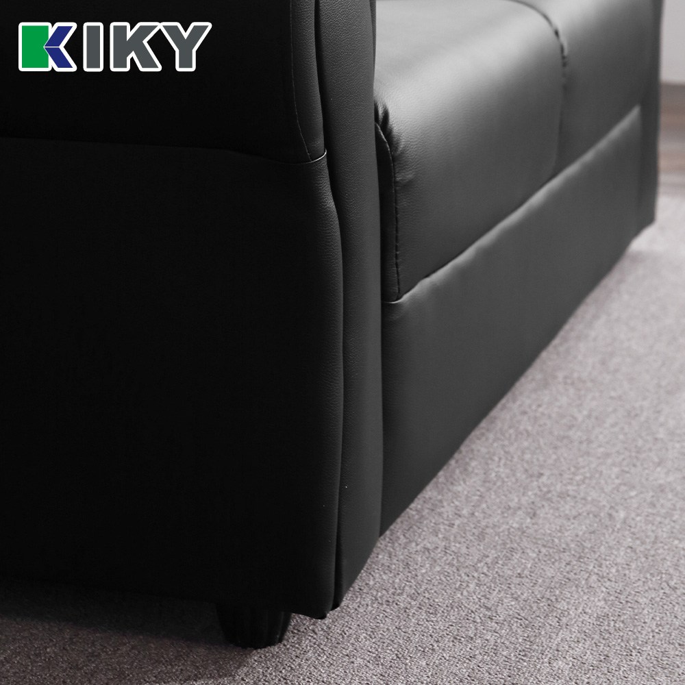 【KIKY】台灣製歐式皮爾2人座懶人皮沙發組(2人座+方塊腳椅)黑色