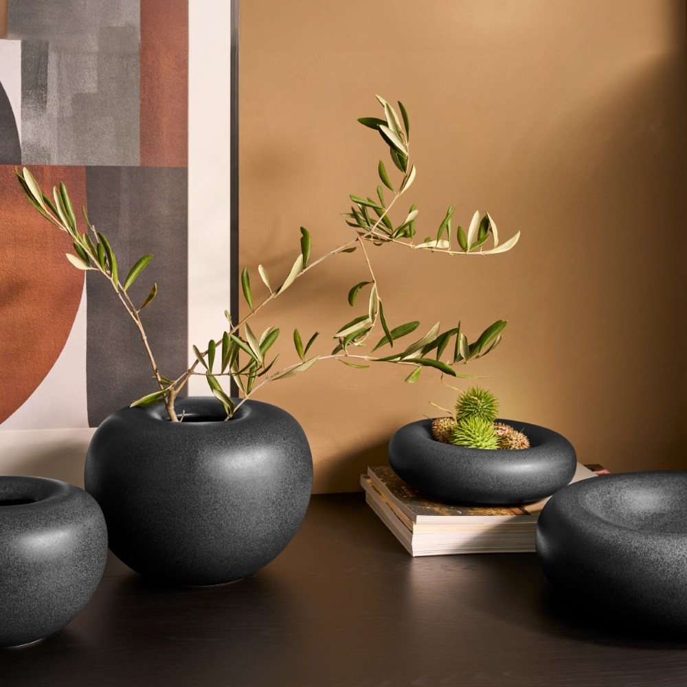 德國ASA陶瓷花器23xH18cm 缽型霧黑｜家飾花藝｜HOLA 和樂家居