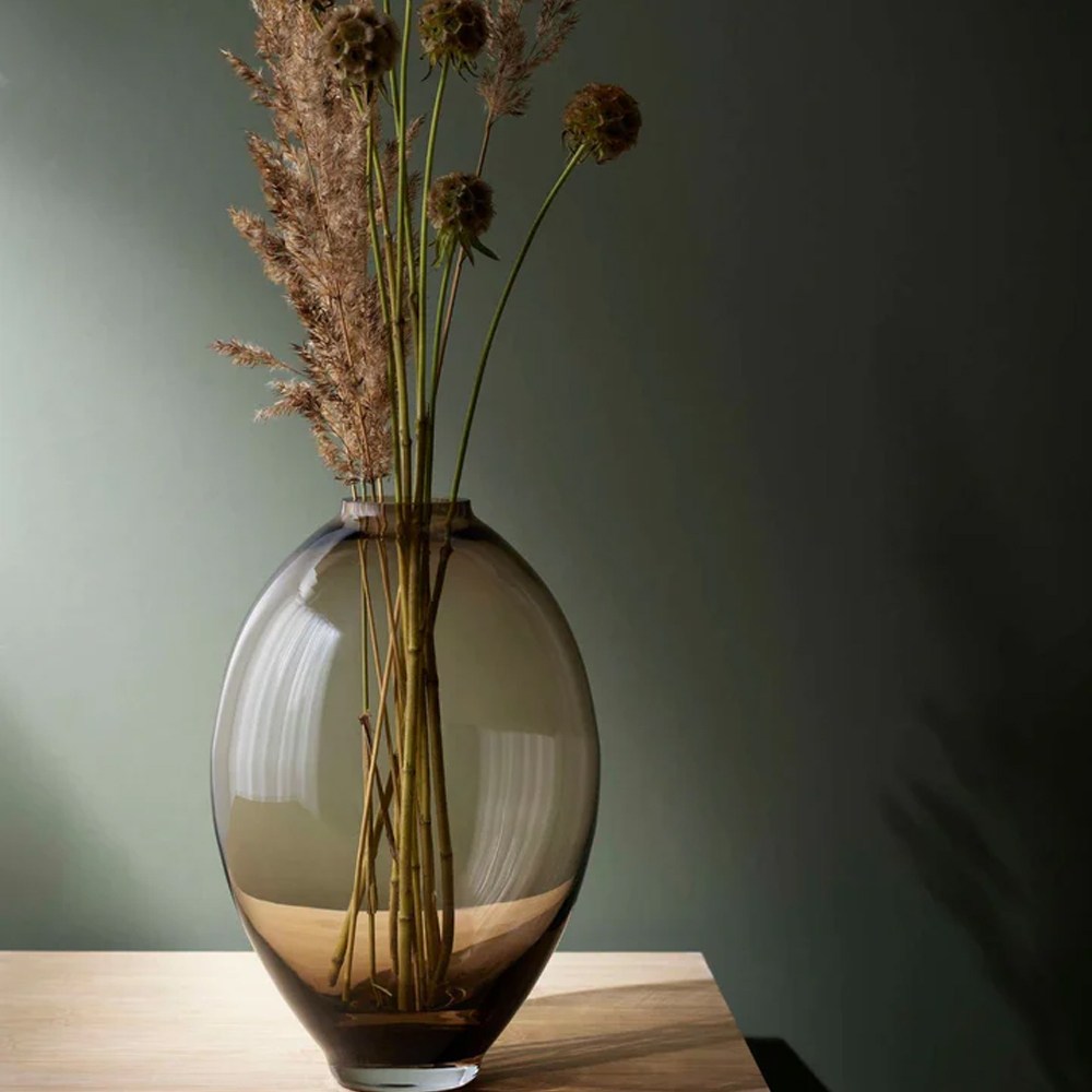 德國ASA玻璃花器25cm 橢圓窄口茶棕｜家飾花藝｜HOLA 和樂家居