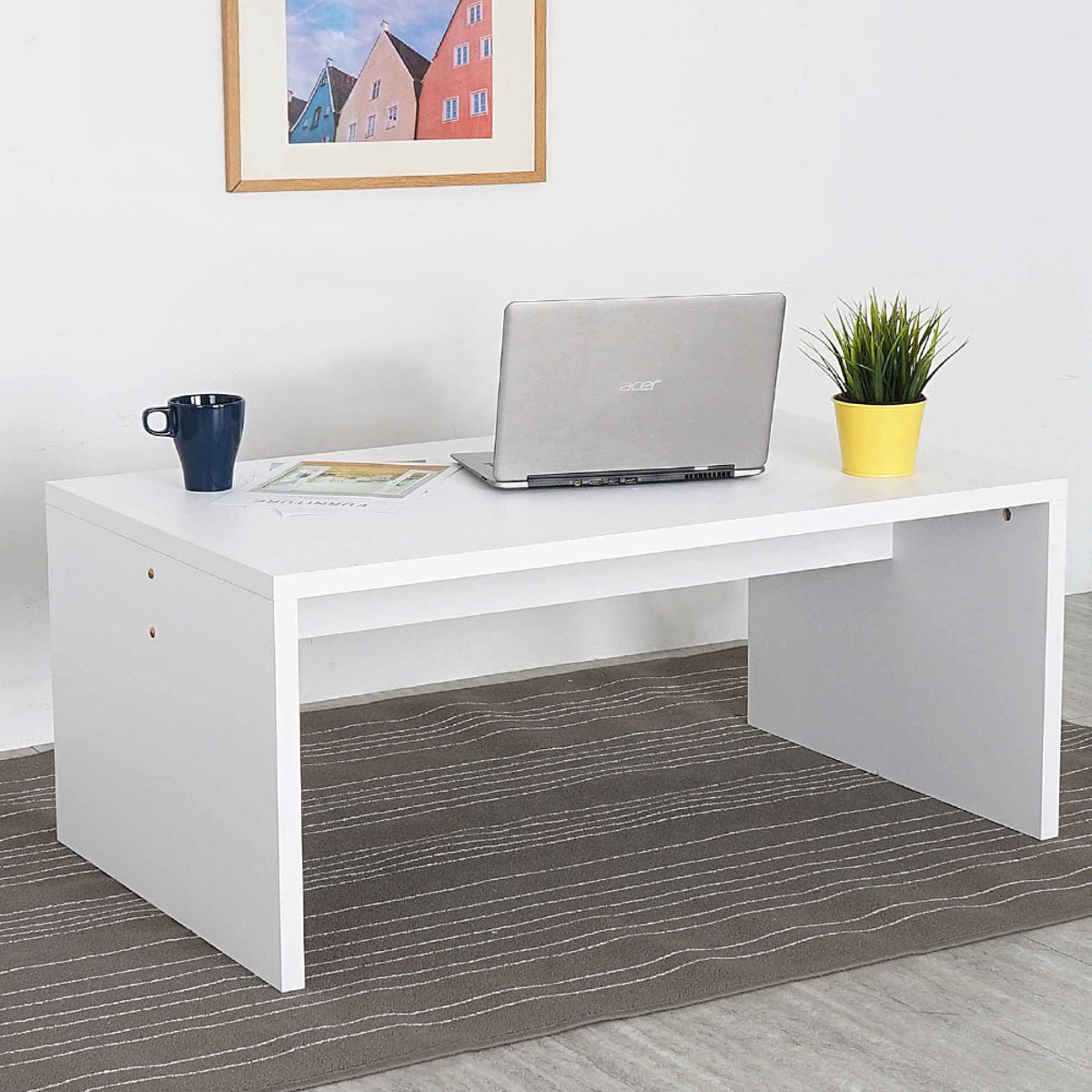 homelike 简单方型大茶几-白色