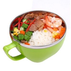 【PUSH!餐具】防燙防摔加厚304不鏽鋼泡麵碗飯(大號綠色)E78