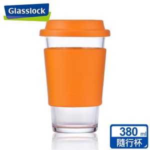 【Glasslock】馬卡龍強化玻璃環保隨手杯380ml一入(甜橘橙)