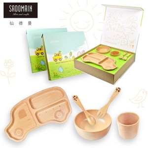【仙德曼 SADOMAIN】山毛櫸兒童餐具禮盒-叭叭車