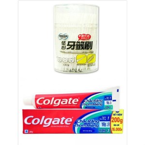 【Colgate 高露潔】三效合一牙膏(200g*12)+牙籤刷300支/圓*6