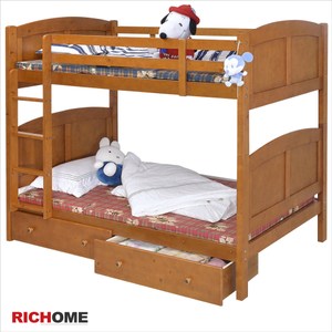 【RICHOME】柯瑞雙層床(附雙抽屜)柚木色