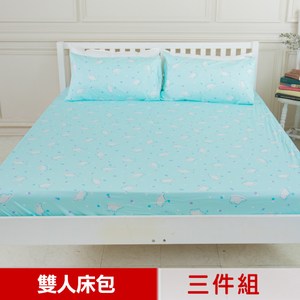 【米夢家居】台灣製造-100%精梳純棉雙人5尺床包三件組-北極熊藍綠