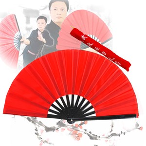 【輝武】武術用品-全竹骨易開合-黑骨素面紅太極扇(1把)