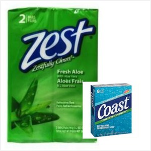 美國Zest除汗味香皂蘆薈精華(3.2oz)*2/組*6+Coast香皂*8