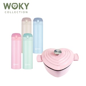 【WOKY 沃廚】貝菈法式愛心狀鑄鐵鍋23CM+316不鏽鋼保溫瓶鍋+藍瓶