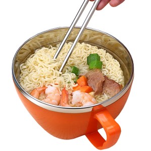 【PUSH!餐具】防燙防摔加厚304不鏽鋼泡麵碗飯(大號橙色)E78-1