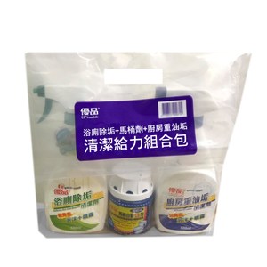 優品清潔給力組合包(浴廁除垢清潔劑+馬桶自動清潔劑+廚房重油垢清潔劑)