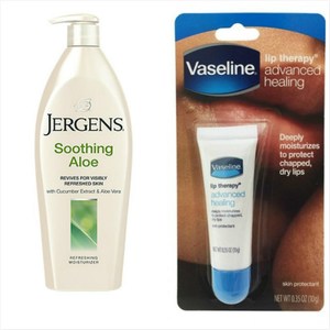 美國Jergens潤膚乳液(蘆薈黃瓜)(21oz.)*3+Vaseline護唇膏