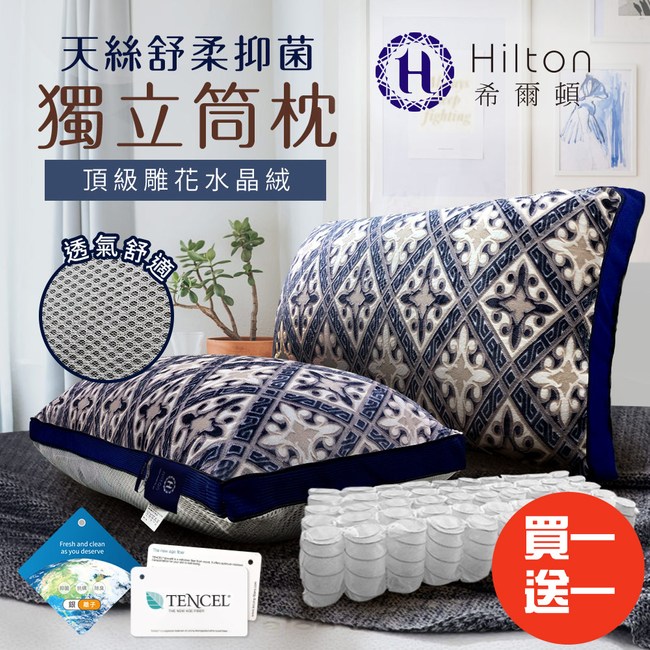 Hilton 希爾頓 皇室宮廷銀離子手工雕花天絲獨立筒枕 買一送一歐式古典 枕頭 枕套 特力家購物網