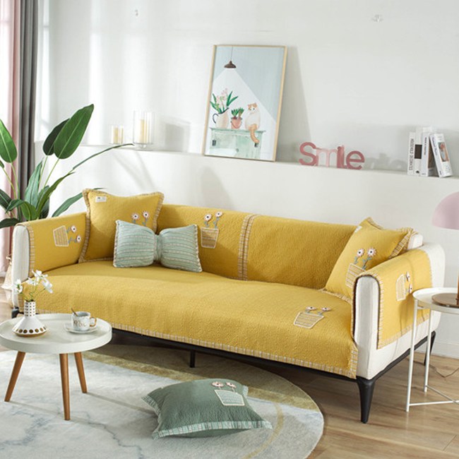 新作部屋 純棉立體刺繡小花盆防滑沙發墊 1 2 3 三件組 陽光黃 坐墊靠墊 特力家購物網