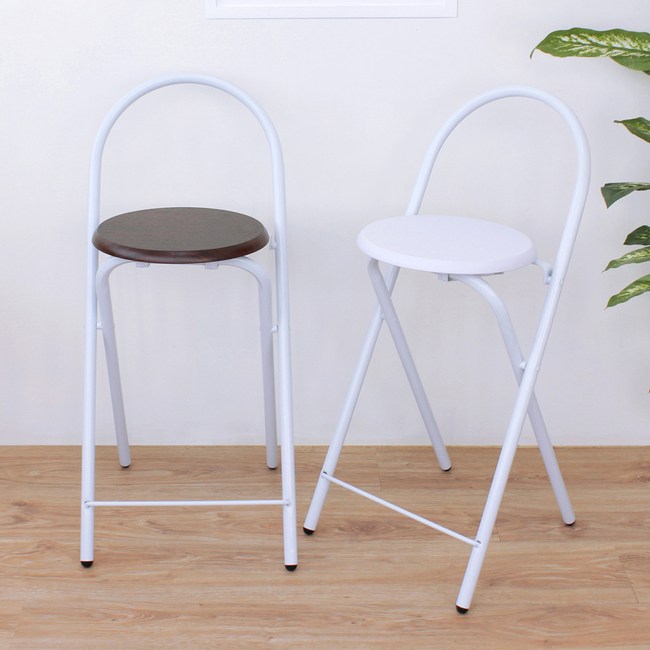 【頂堅】鋼管高背木製椅座折疊椅/吧台椅/高腳椅/餐椅-二色-2入組素雅白色