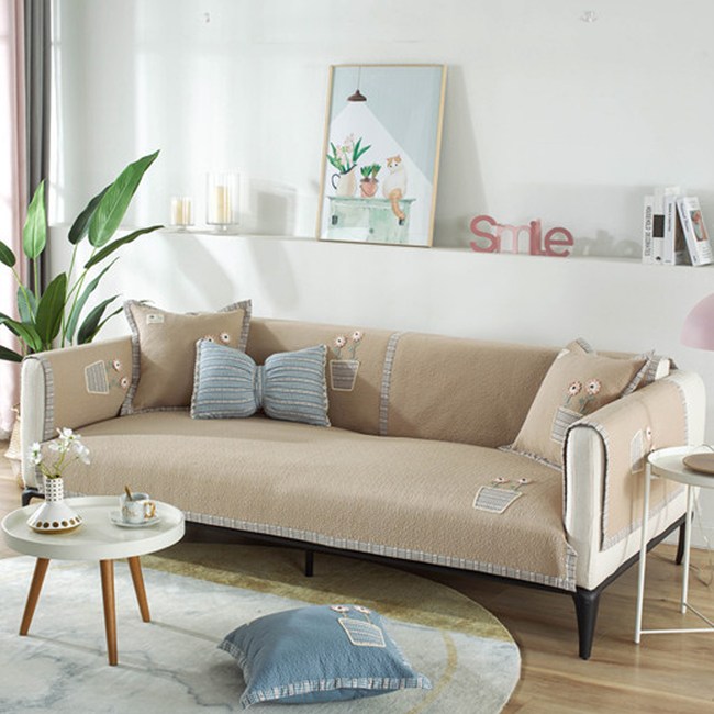 新作部屋 純棉立體刺繡小花盆防滑沙發墊 1 2 3 三件組 溫馨卡其 坐墊靠墊 特力 購物網