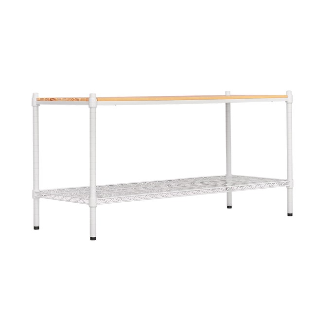 【dayneeds】(松木+輕網) 120x45x60cm 烤漆二層架白框+原木色板